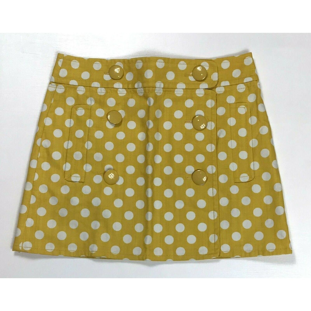 J Crew Skirt Womens Size 2 Summer Yellow White Polka Dot Buttons Pockets Cotton